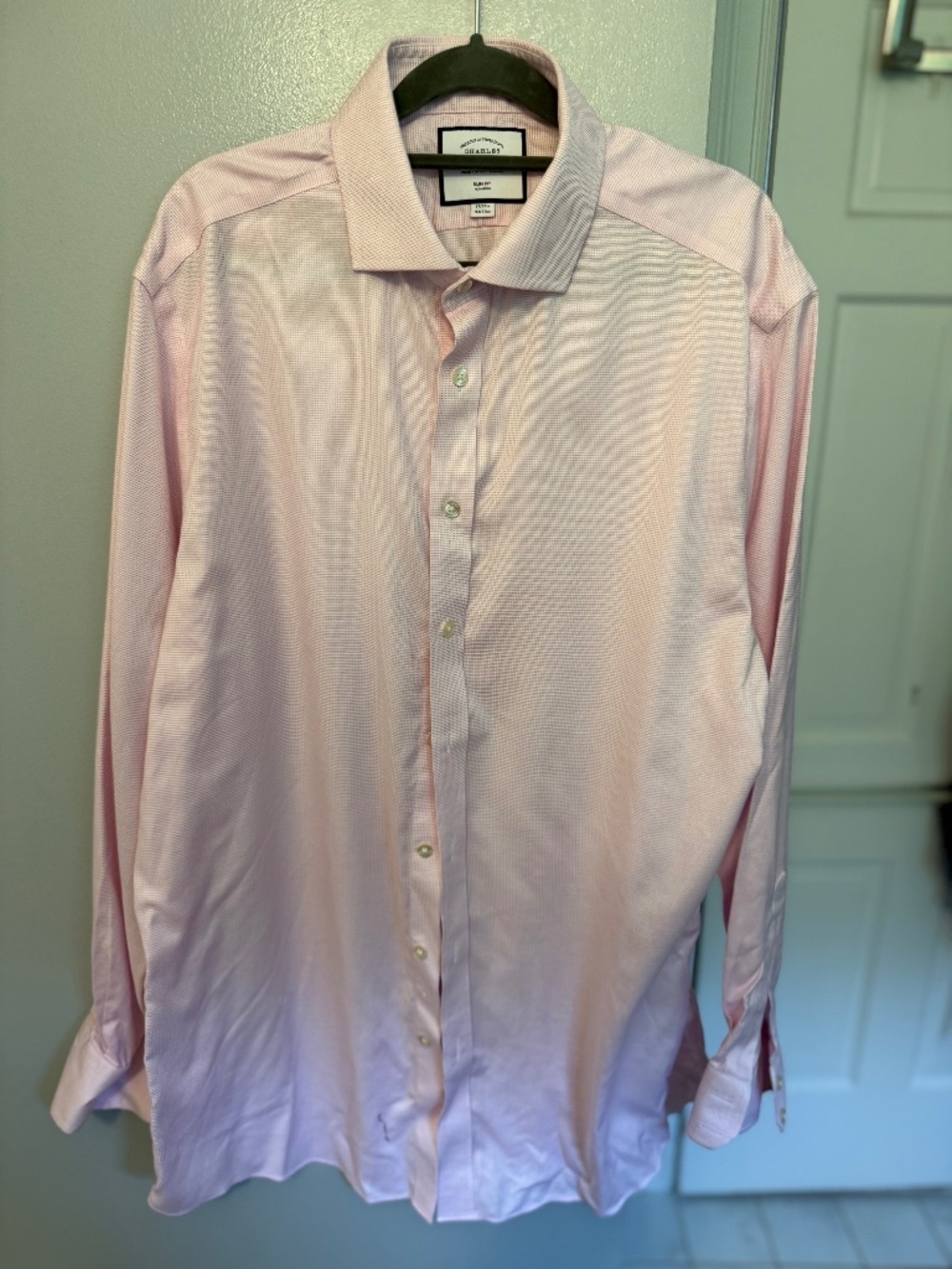 Charles Tyrwhitt Mens Pink Non-Iron Dress Shirt Slim Fit 17/36 Jermyn Street
